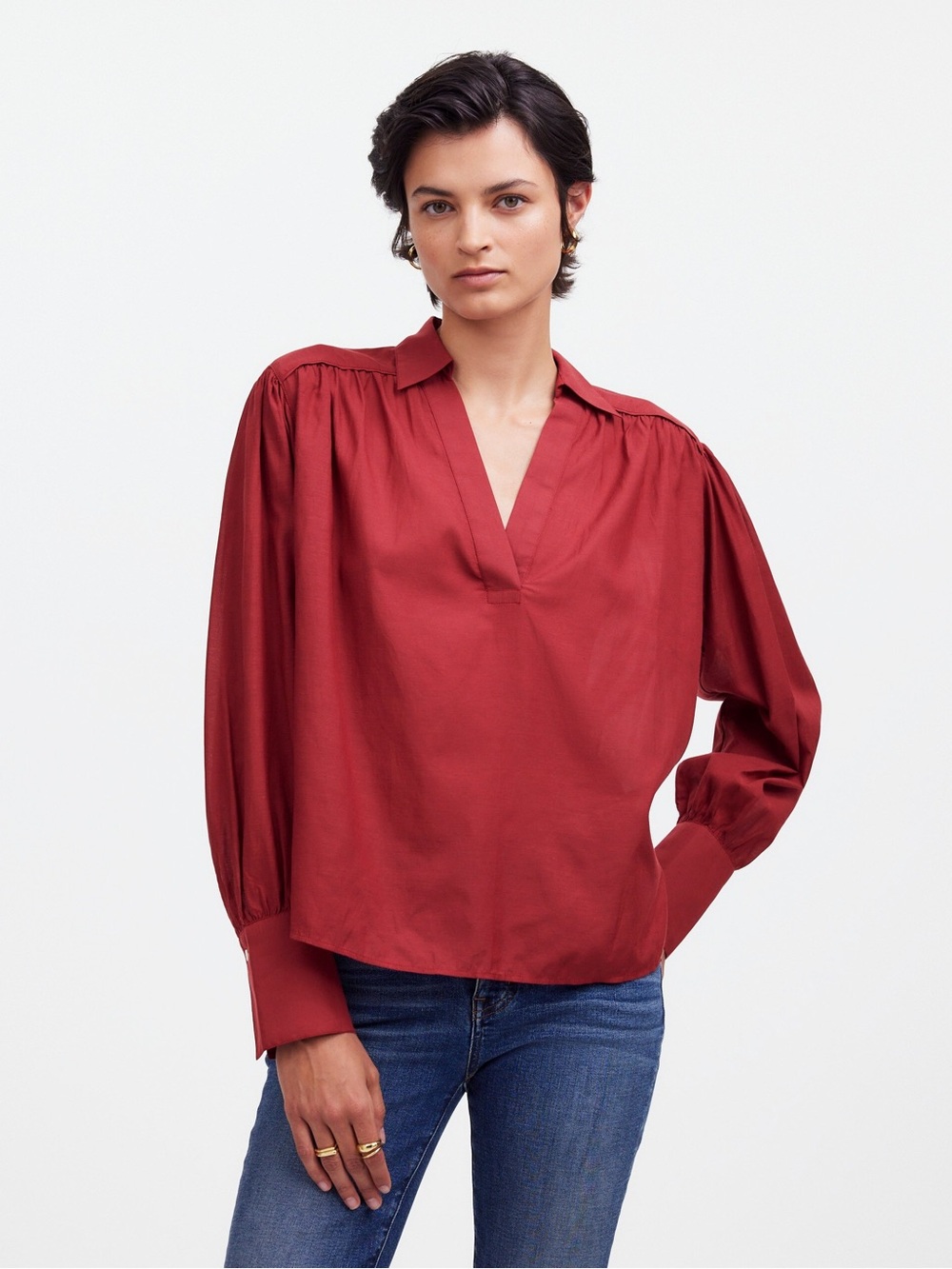 Madewell Burgundy V-Neck Blouse Size XL